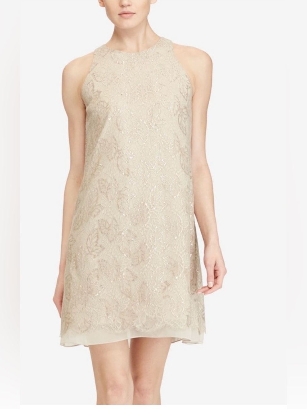 Lauren Ralph Lauren Lace Sheath Dress – Champagne Beige – Elegant Occasionwear